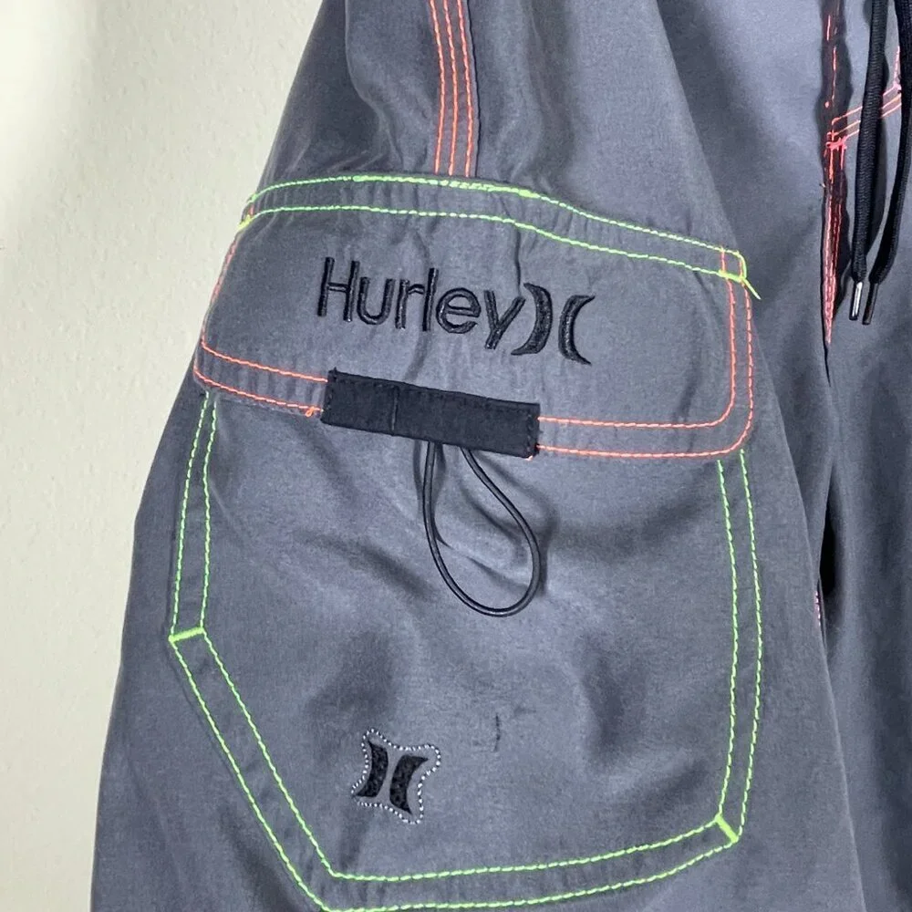 Hurley Men's Gray Colorful Stitching Beach Board Shorts Surf Summer Medium!